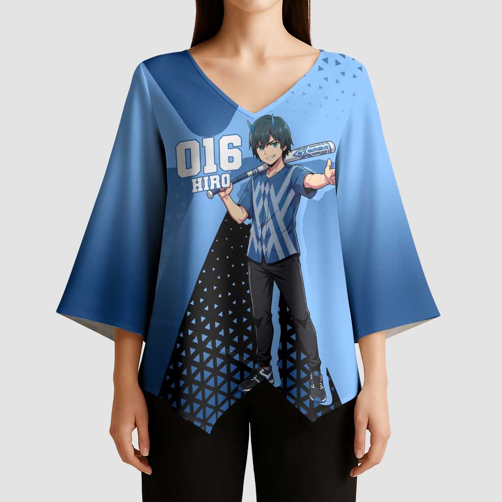 Hiro Kimono Sleeve Blouse Geometric Blue Baseball Anime Style
