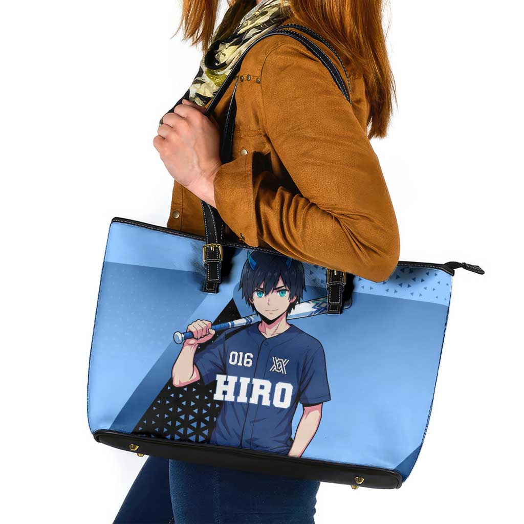 Hiro Leather Tote Bag Geometric Blue Baseball Anime Style