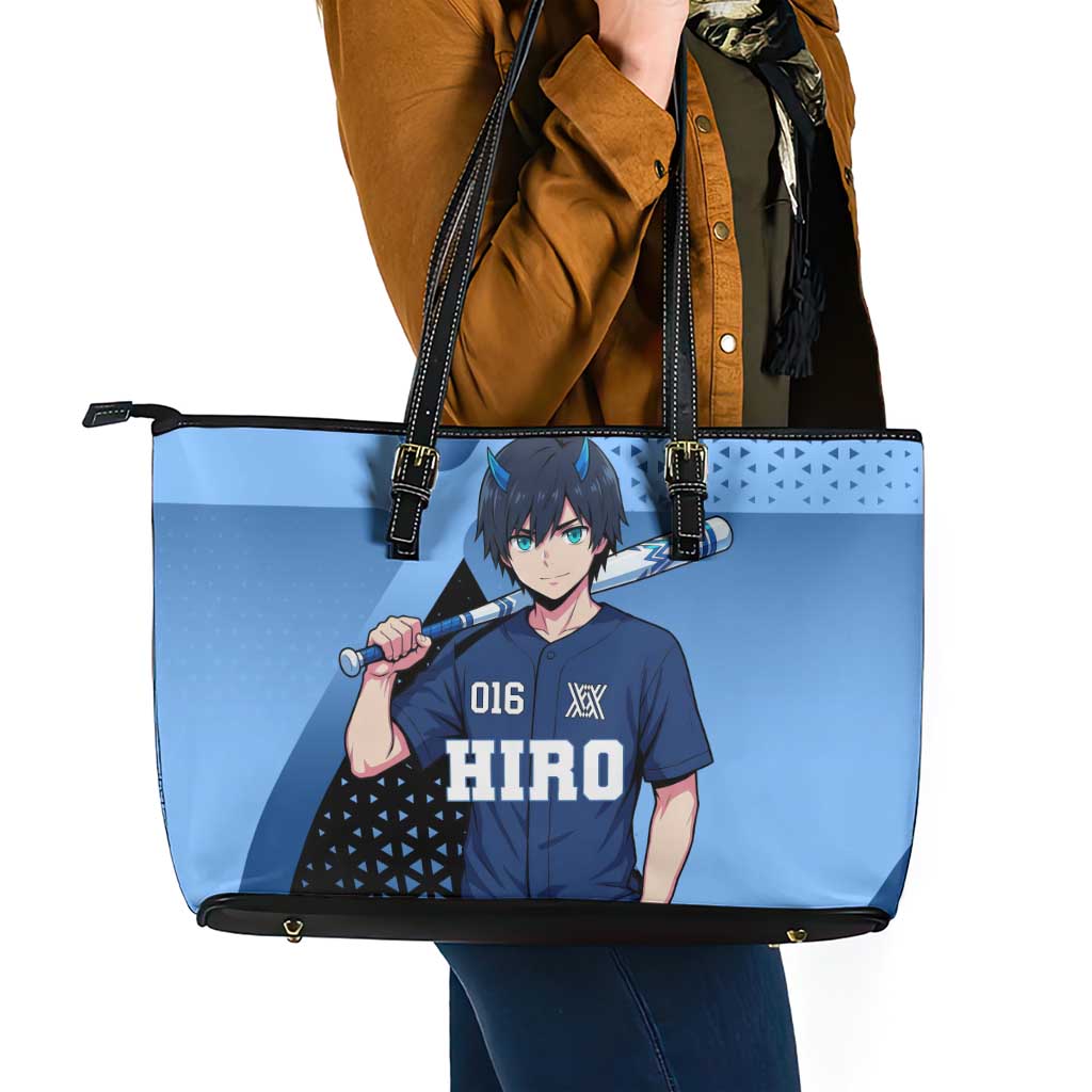 Hiro Leather Tote Bag Geometric Blue Baseball Anime Style
