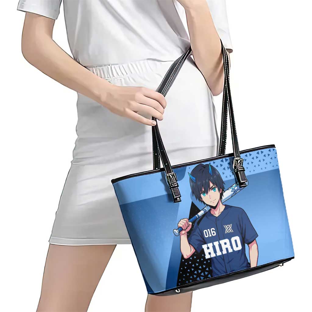Hiro Leather Tote Bag Geometric Blue Baseball Anime Style