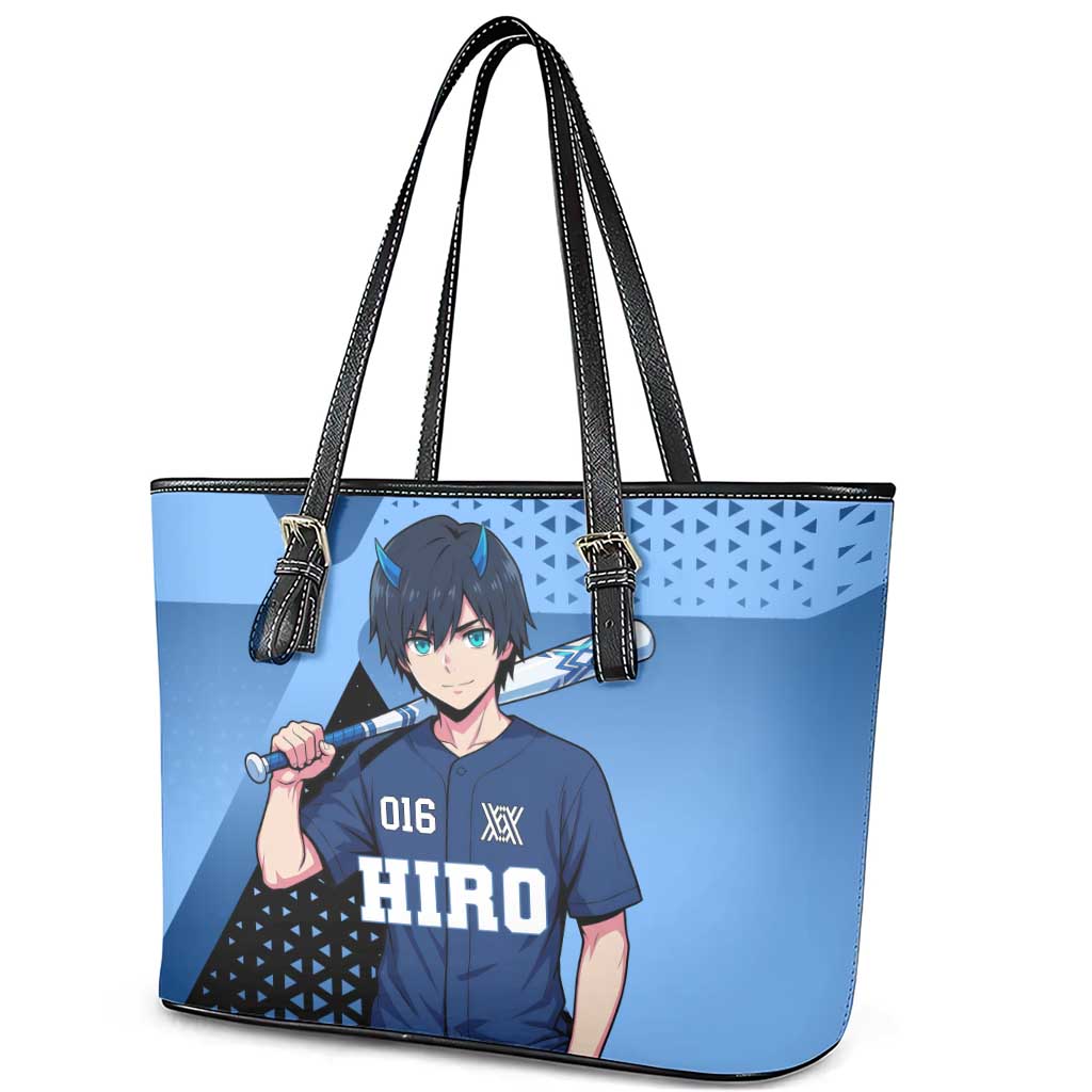 Hiro Leather Tote Bag Geometric Blue Baseball Anime Style