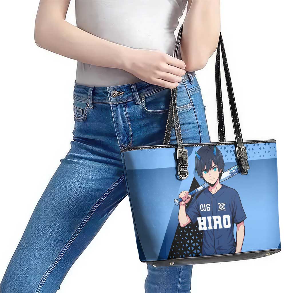 Hiro Leather Tote Bag Geometric Blue Baseball Anime Style
