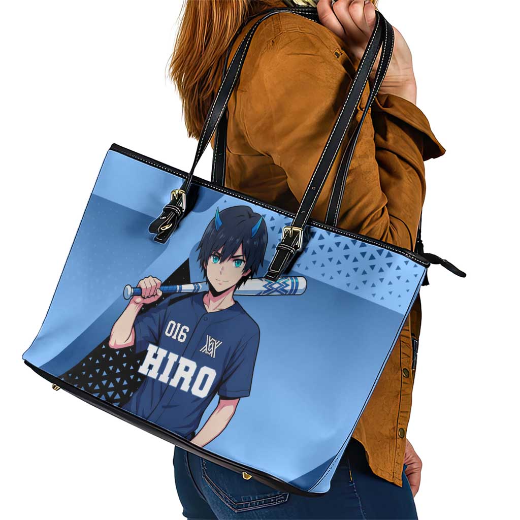 Hiro Leather Tote Bag Geometric Blue Baseball Anime Style