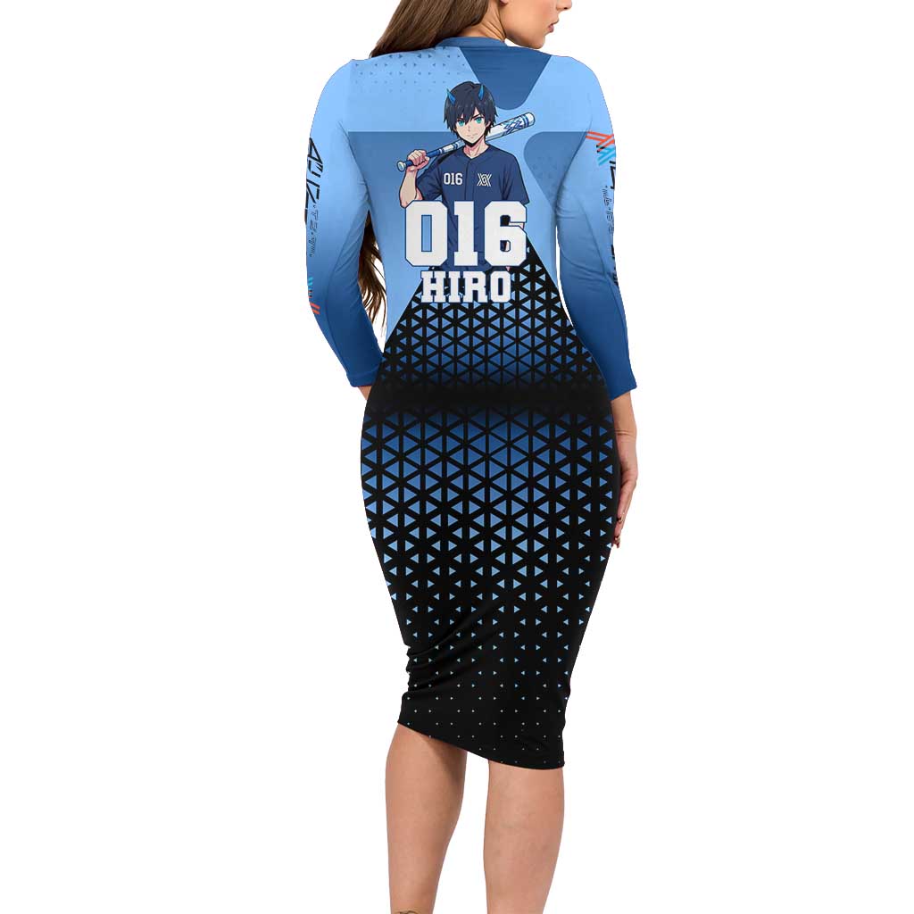 Hiro Long Sleeve Bodycon Dress Geometric Blue Baseball Anime Style