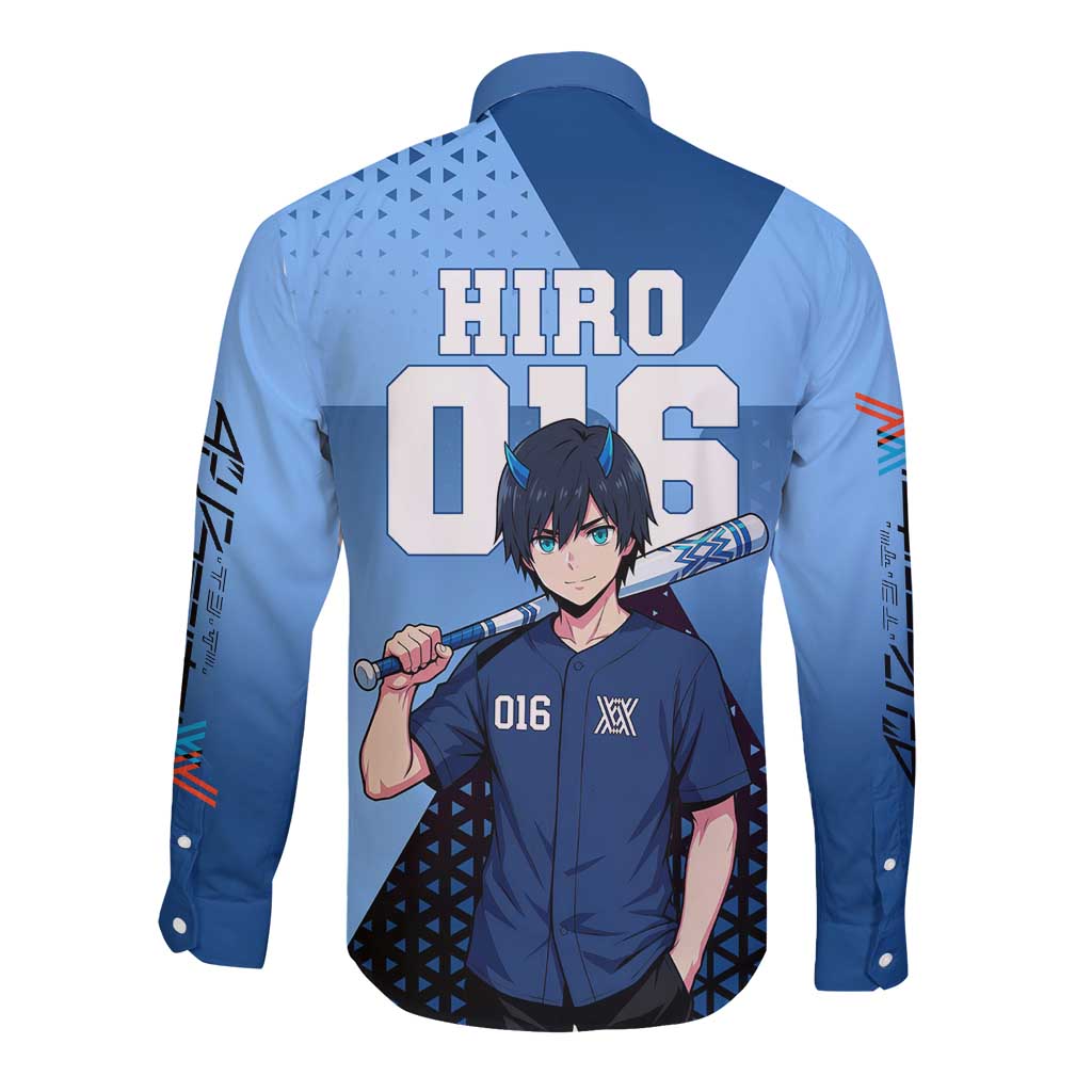 Hiro Long Sleeve Button Shirt Geometric Blue Baseball Anime Style