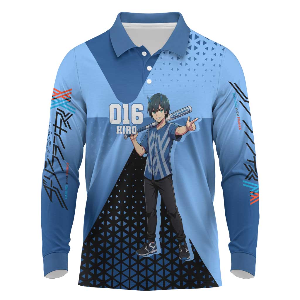 Hiro Long Sleeve Polo Shirt Geometric Blue Baseball Anime Style