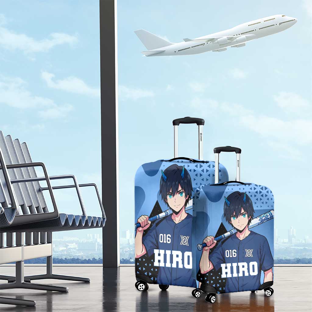 Hiro Luggage Cover Geometric Blue Baseball Anime Style