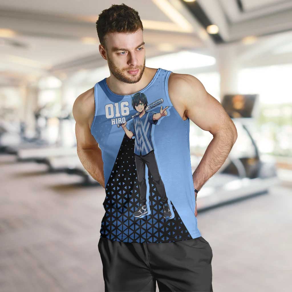 Hiro Men Tank Top Geometric Blue Baseball Anime Style