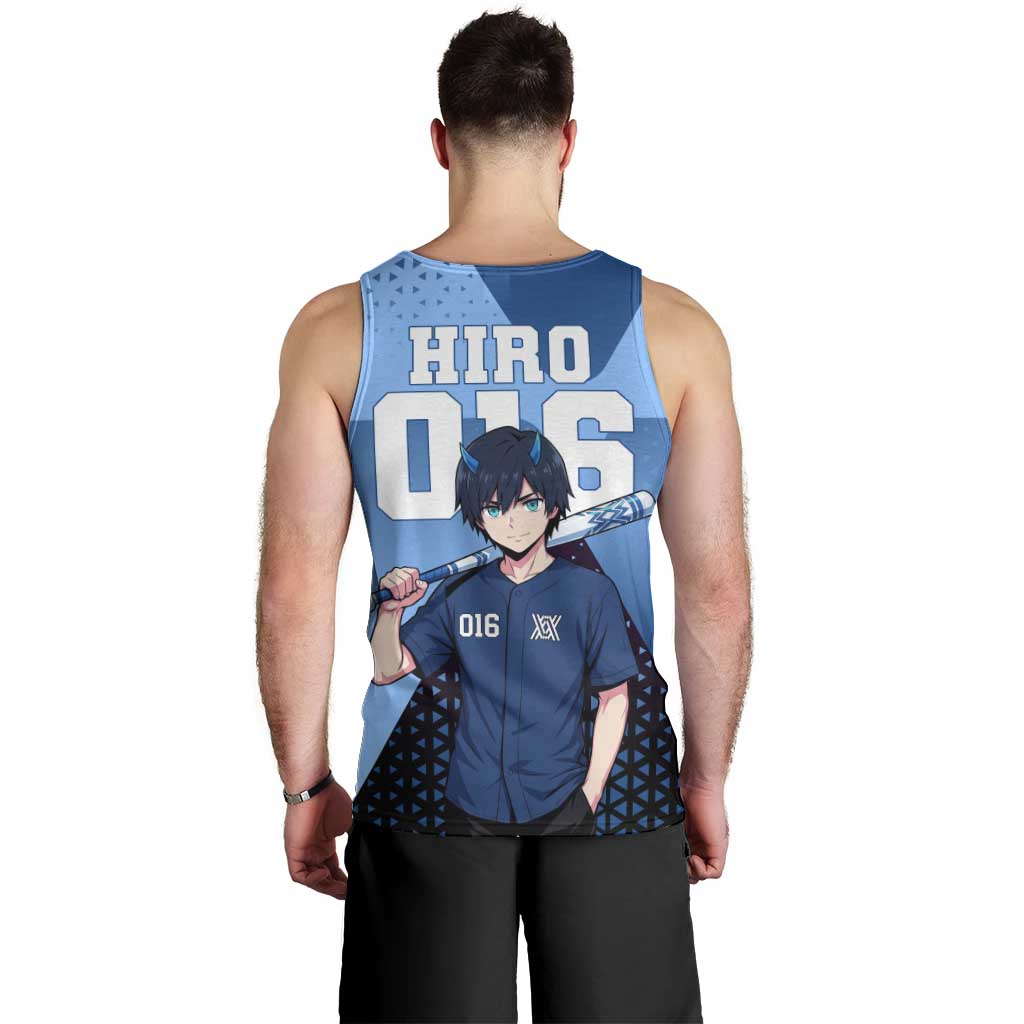 Hiro Men Tank Top Geometric Blue Baseball Anime Style
