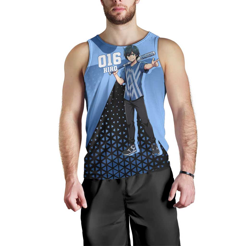 Hiro Men Tank Top Geometric Blue Baseball Anime Style