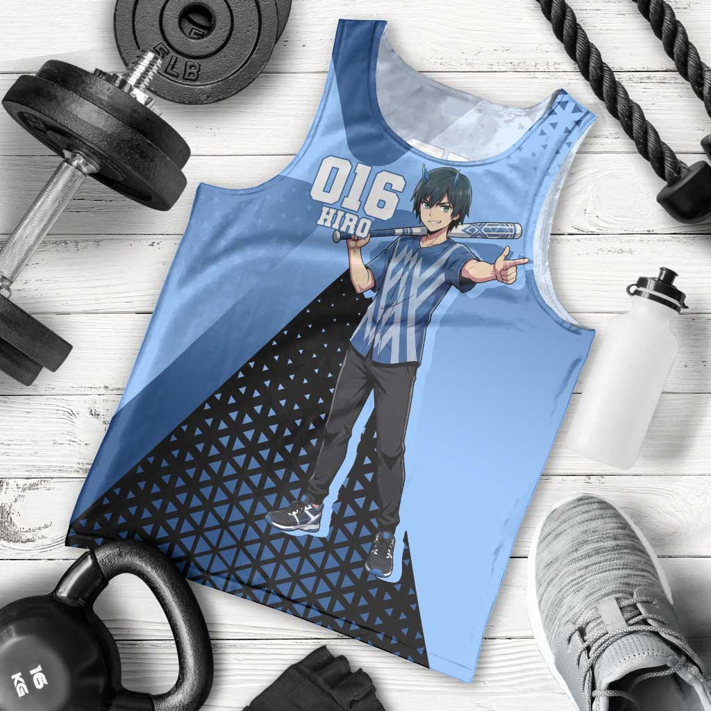 Hiro Men Tank Top Geometric Blue Baseball Anime Style