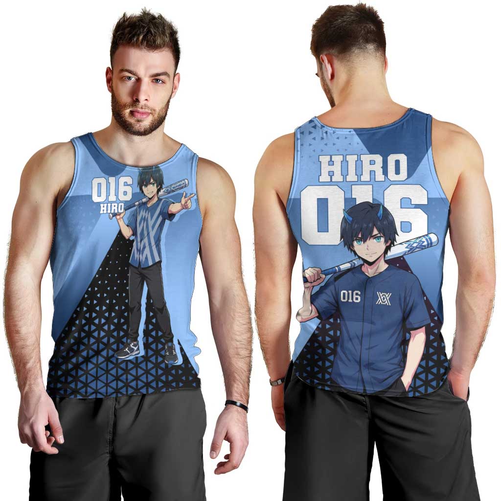Hiro Men Tank Top Geometric Blue Baseball Anime Style