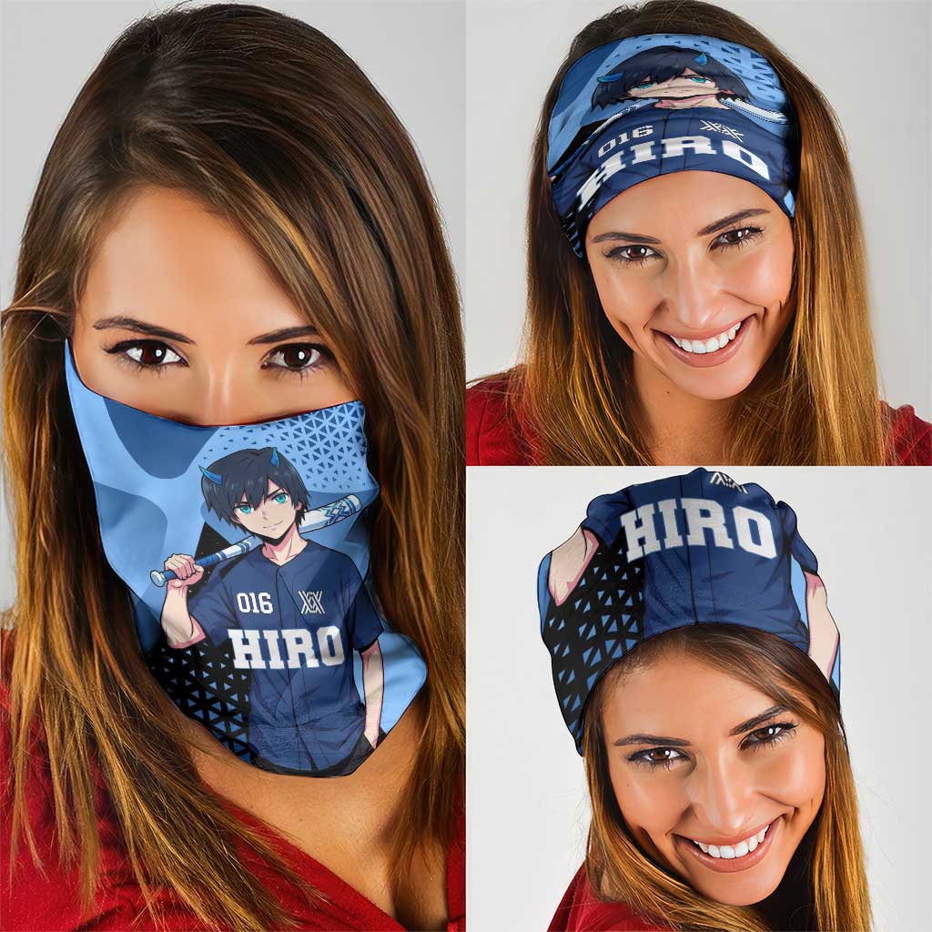 Hiro Neck Gaiter Geometric Blue Baseball Anime Style
