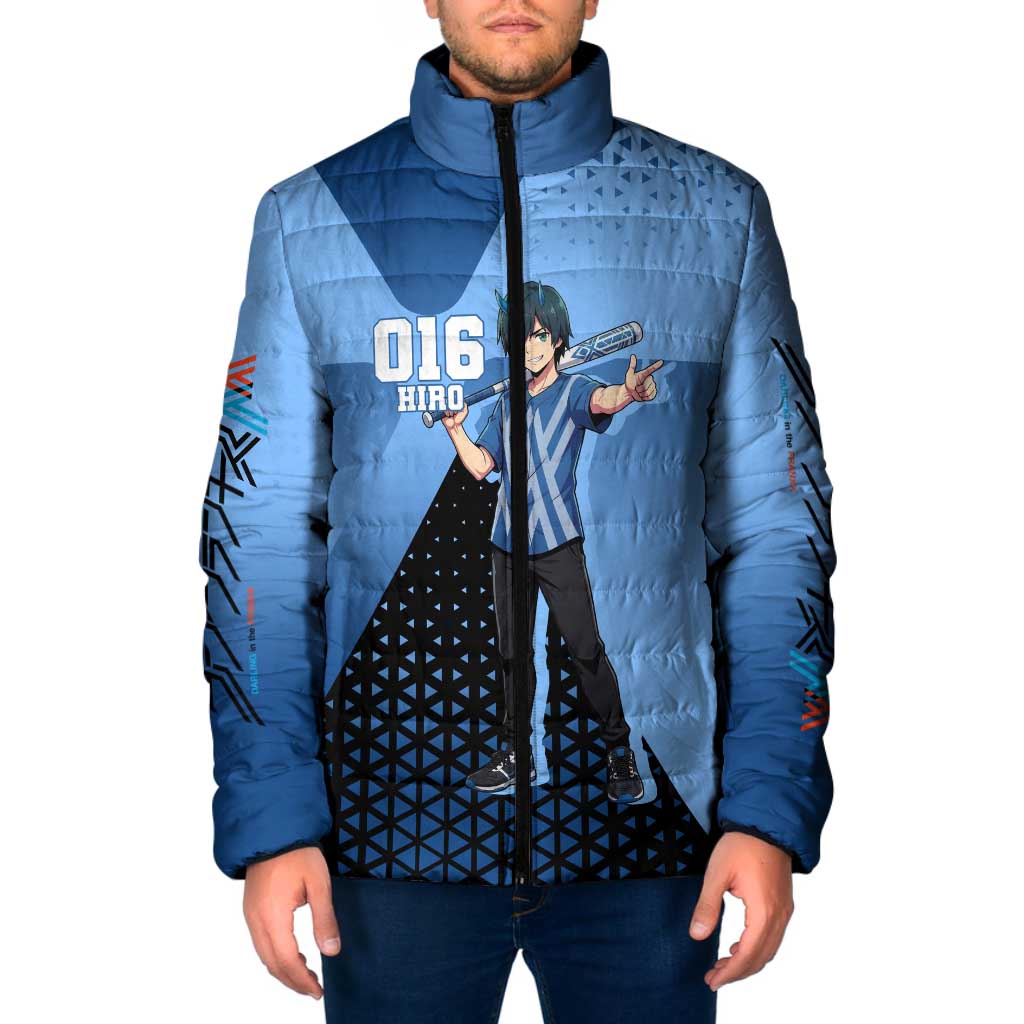 Hiro Padded Jacket Geometric Blue Baseball Anime Style