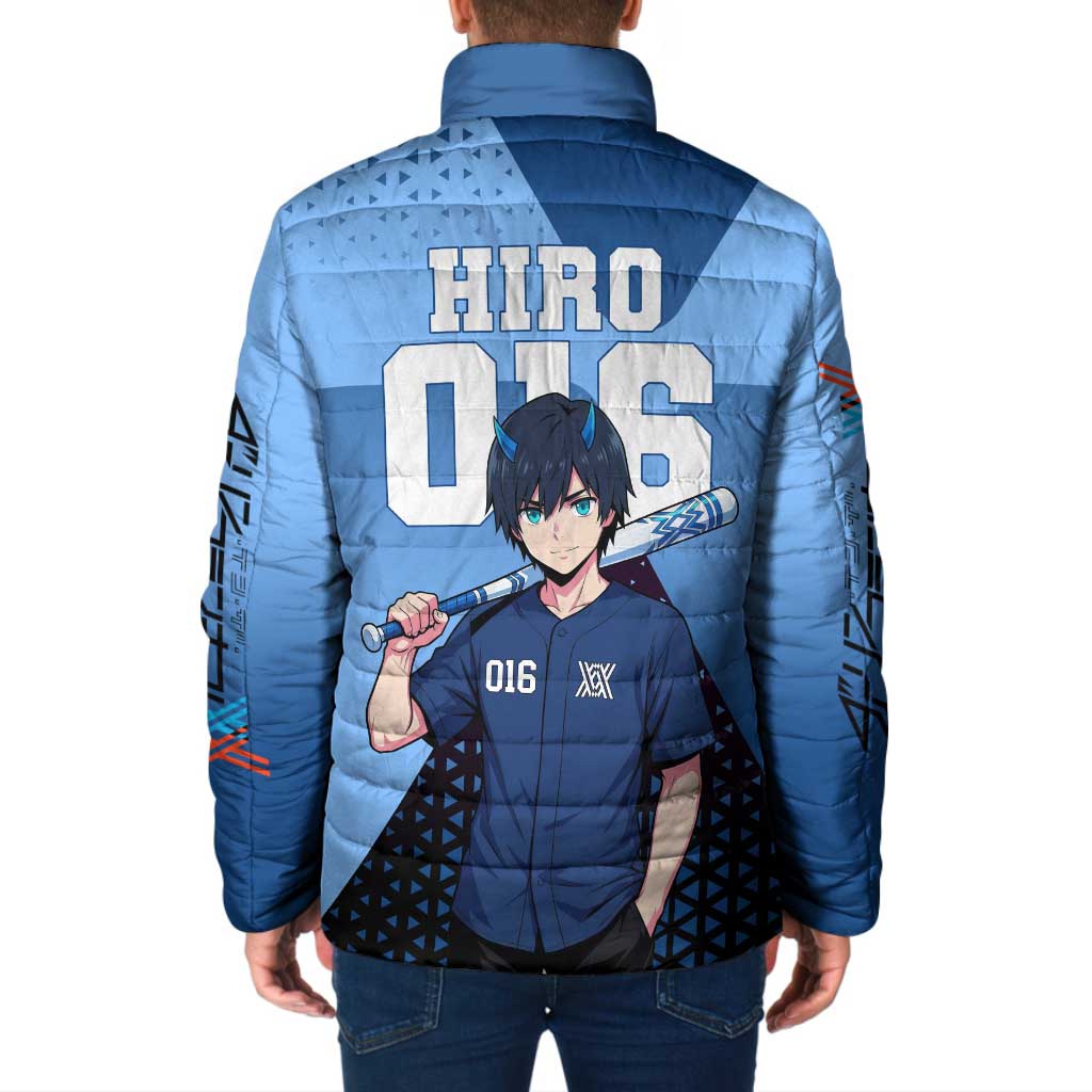 Hiro Padded Jacket Geometric Blue Baseball Anime Style