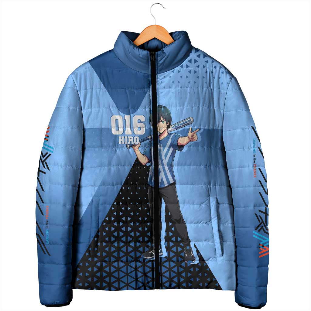 Hiro Padded Jacket Geometric Blue Baseball Anime Style
