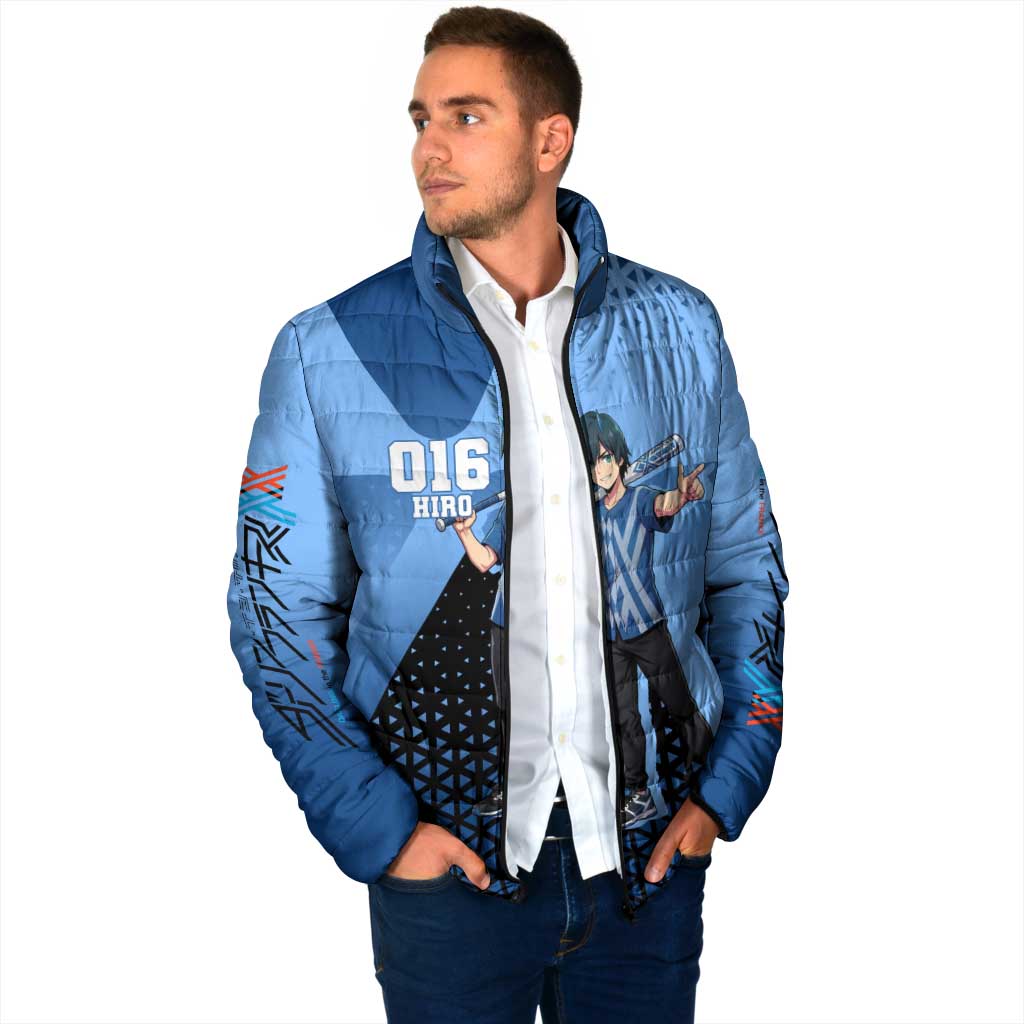 Hiro Padded Jacket Geometric Blue Baseball Anime Style
