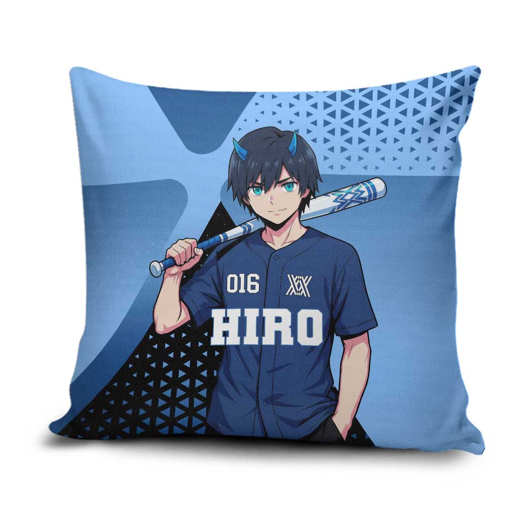 Hiro Pillow Cover Geometric Blue Baseball Anime Style