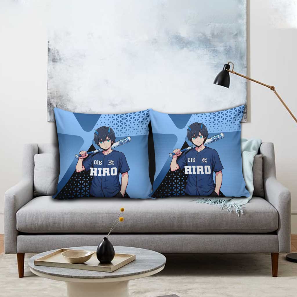Hiro Pillow Cover Geometric Blue Baseball Anime Style