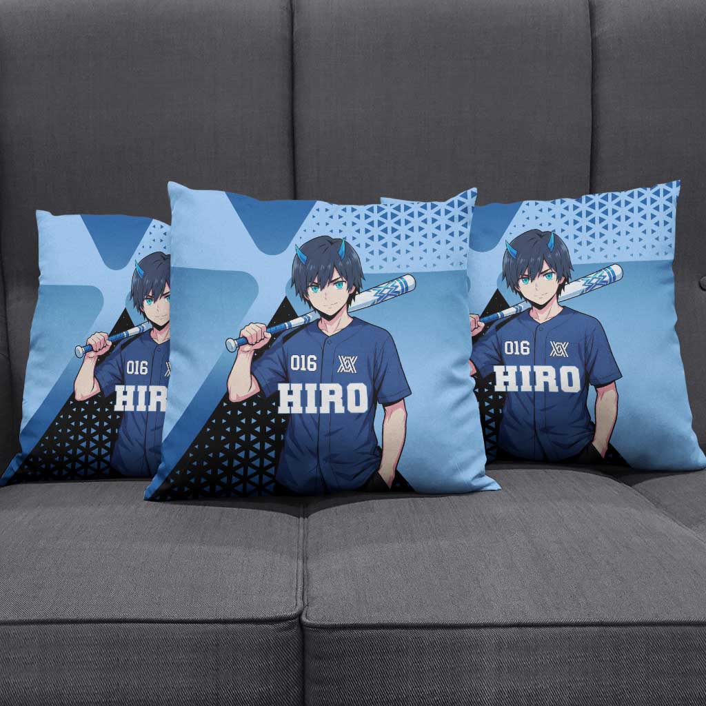 Hiro Pillow Cover Geometric Blue Baseball Anime Style