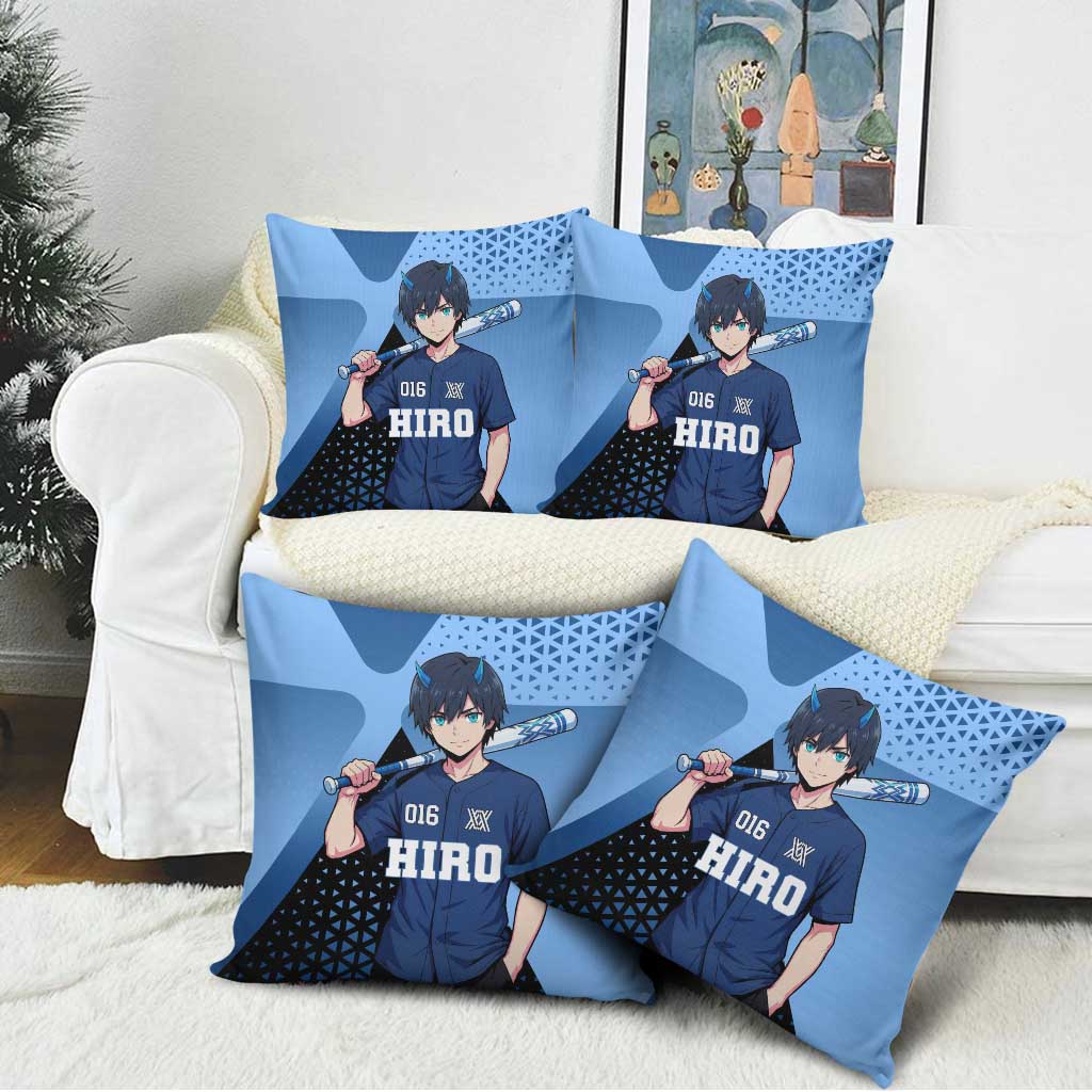 Hiro Pillow Cover Geometric Blue Baseball Anime Style