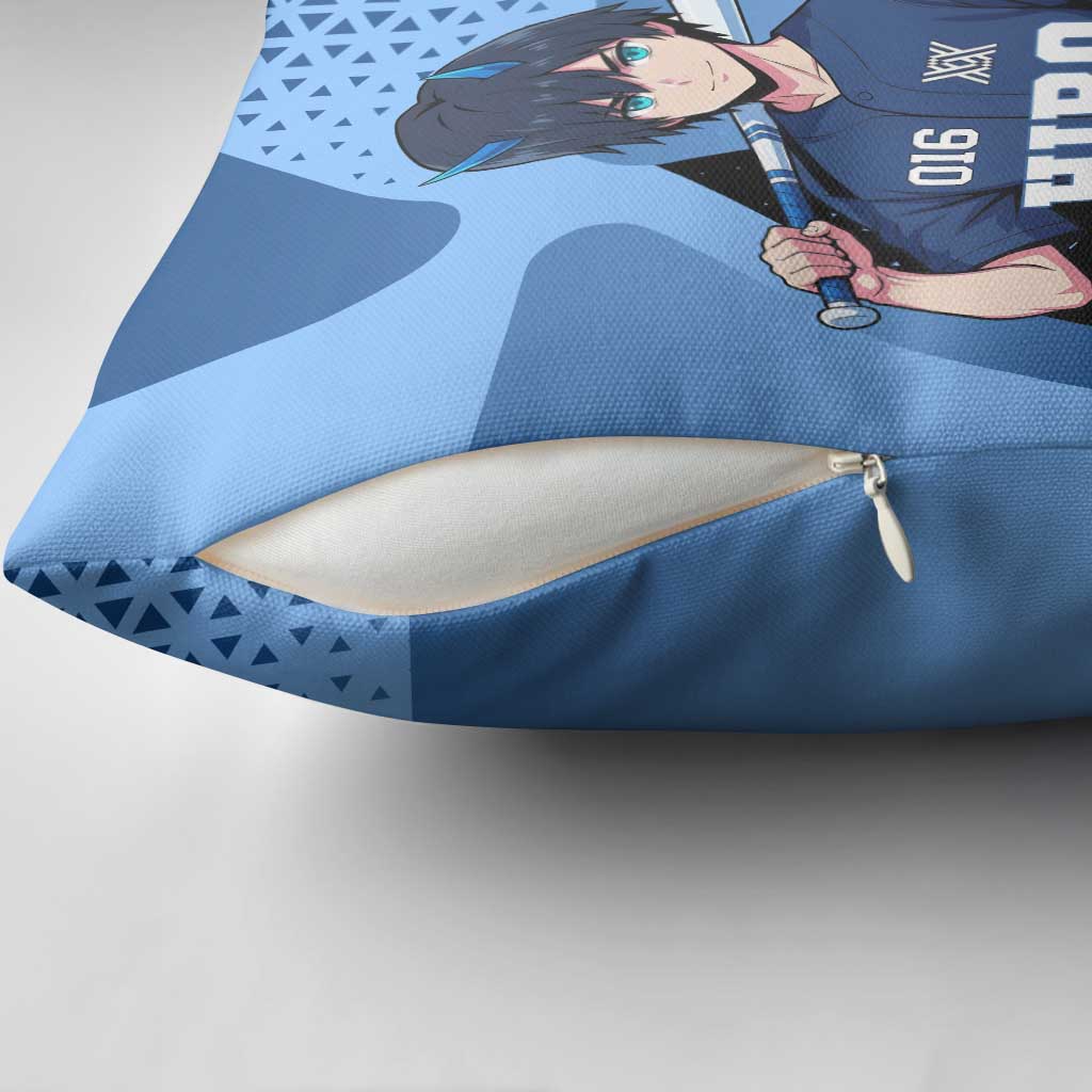 Hiro Pillow Cover Geometric Blue Baseball Anime Style