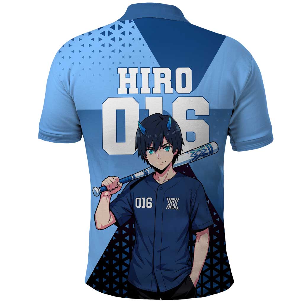 Hiro Polo Shirt Geometric Blue Baseball Anime Style