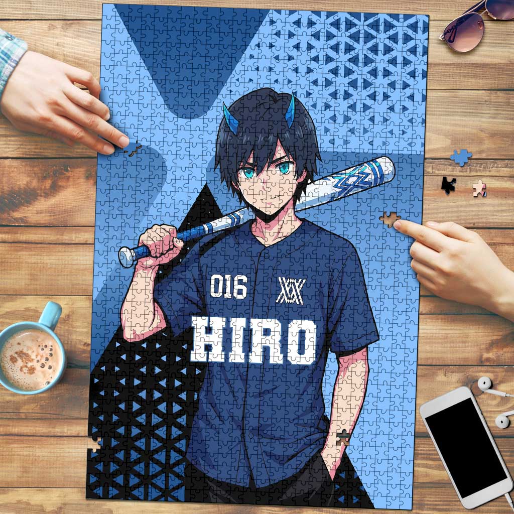 Hiro Puzzle Geometric Blue Baseball Anime Style