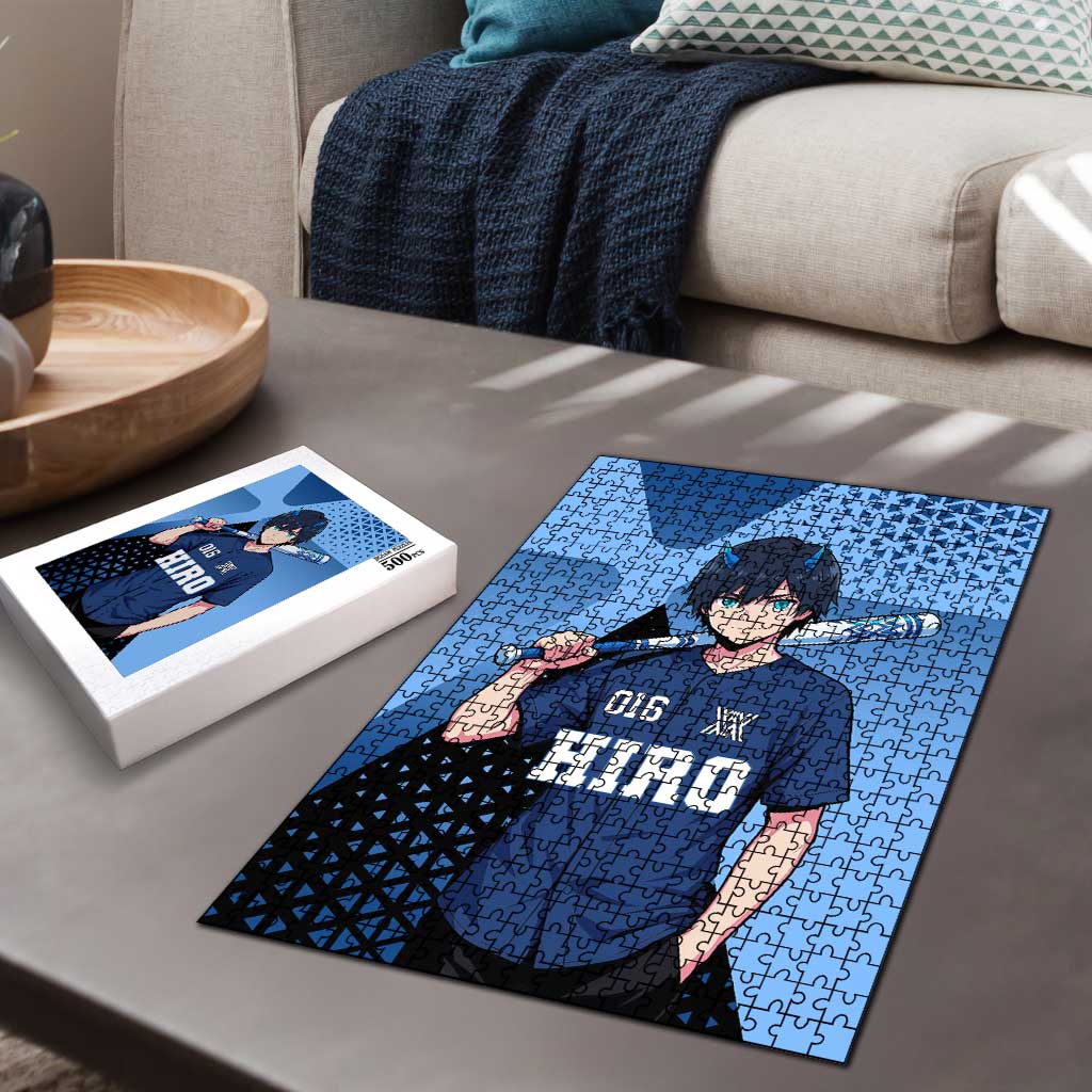 Hiro Puzzle Geometric Blue Baseball Anime Style