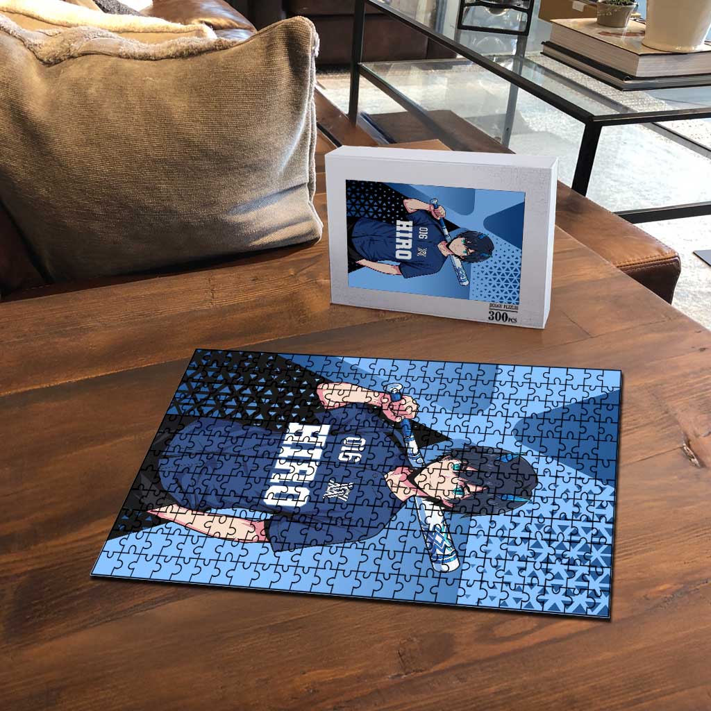 Hiro Puzzle Geometric Blue Baseball Anime Style