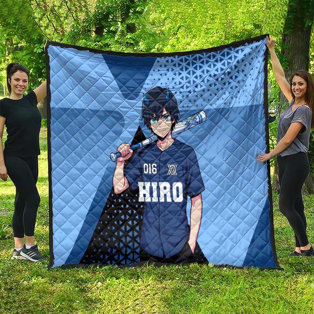 Hiro Quilt Geometric Blue Baseball Anime Style