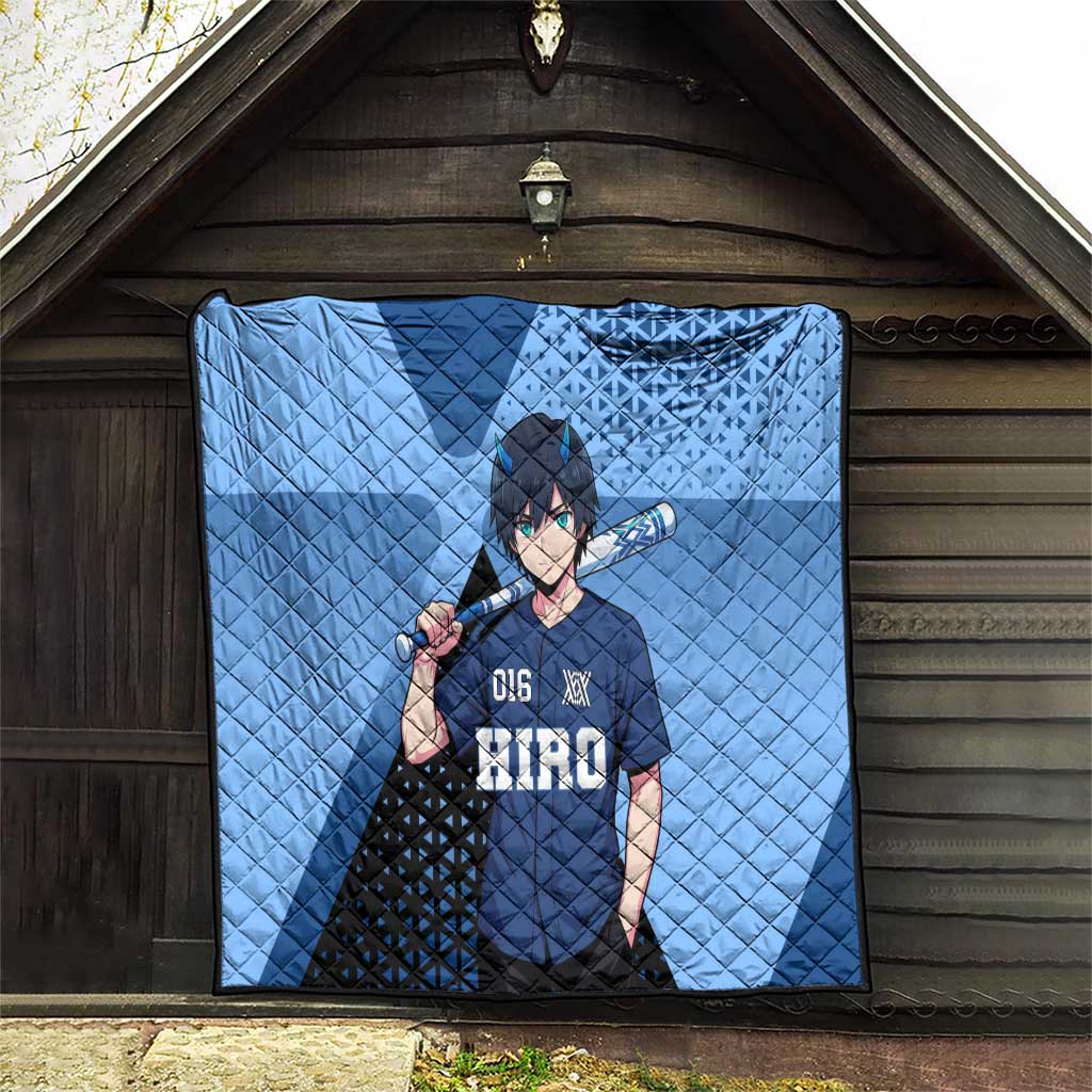 Hiro Quilt Geometric Blue Baseball Anime Style