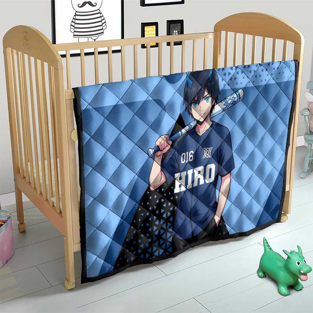 Hiro Quilt Geometric Blue Baseball Anime Style