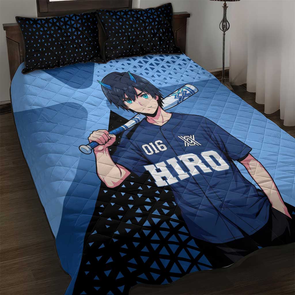 Hiro Quilt Bed Set Geometric Blue Baseball Anime Style