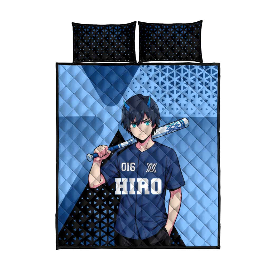 Hiro Quilt Bed Set Geometric Blue Baseball Anime Style