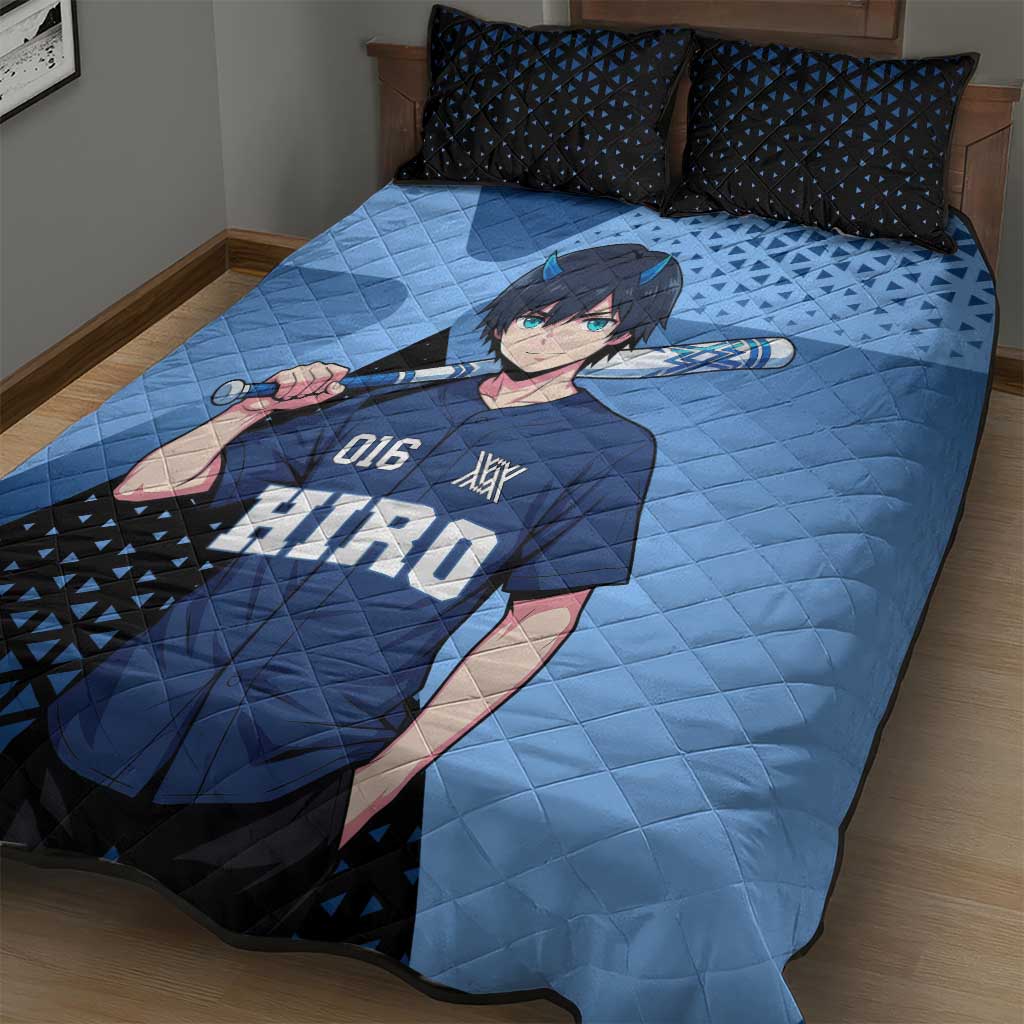Hiro Quilt Bed Set Geometric Blue Baseball Anime Style