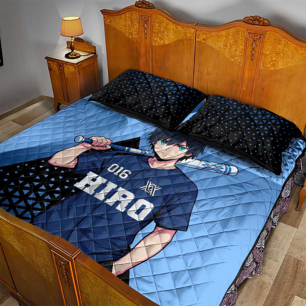 Hiro Quilt Bed Set Geometric Blue Baseball Anime Style