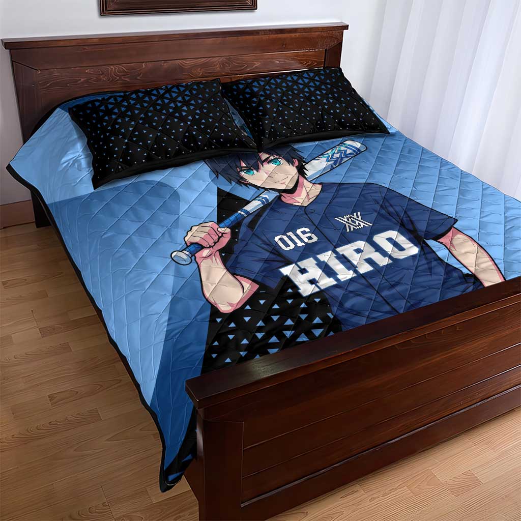 Hiro Quilt Bed Set Geometric Blue Baseball Anime Style