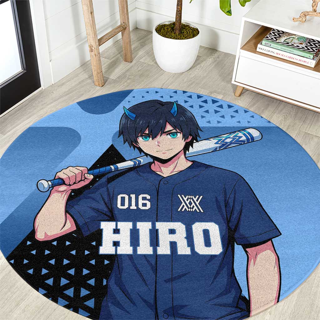 Hiro Round Carpet Geometric Blue Baseball Anime Style