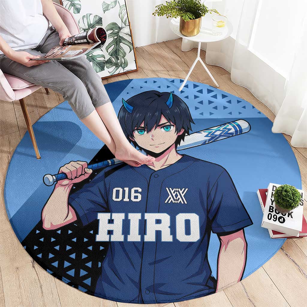 Hiro Round Carpet Geometric Blue Baseball Anime Style