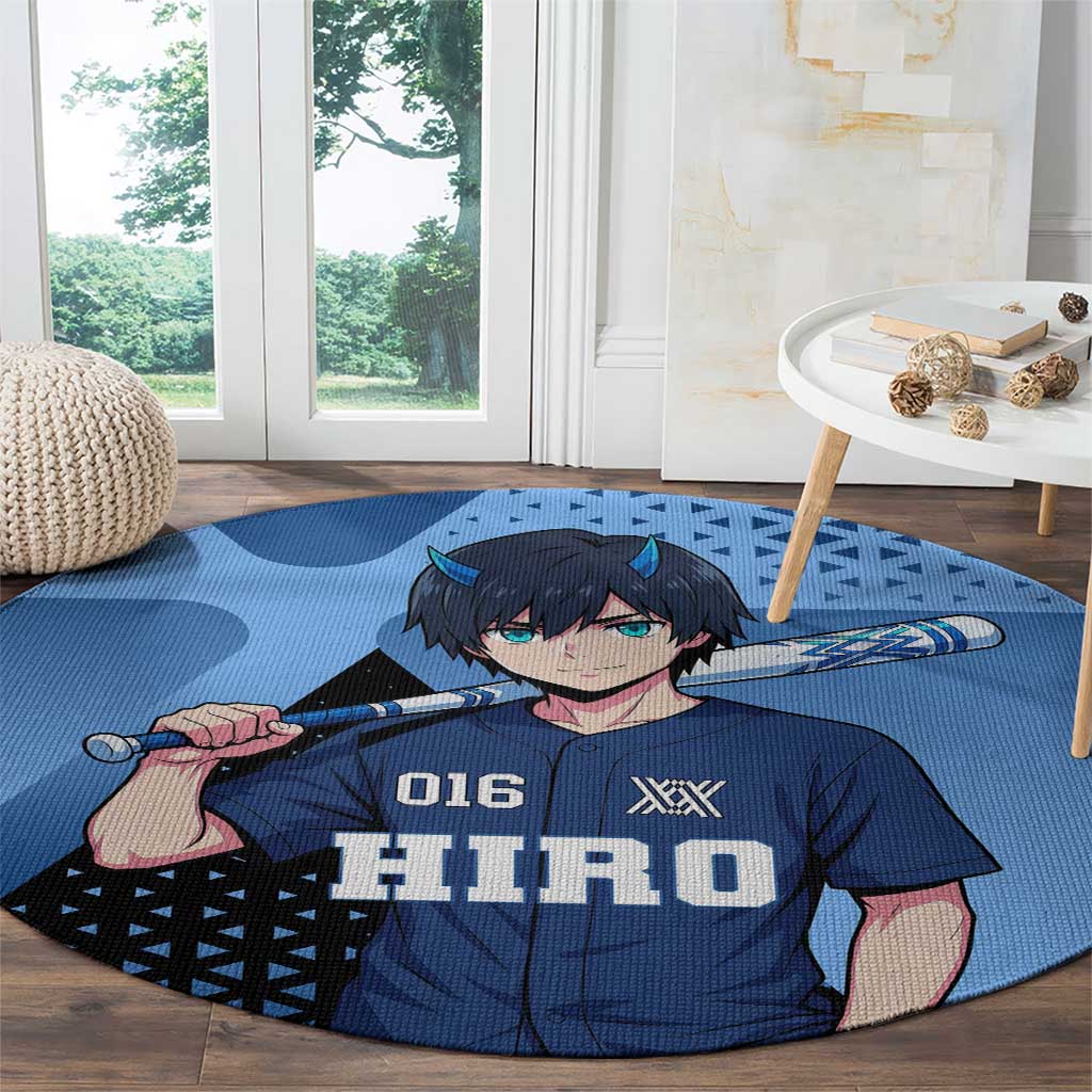 Hiro Round Carpet Geometric Blue Baseball Anime Style