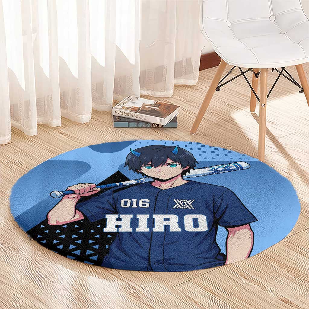 Hiro Round Carpet Geometric Blue Baseball Anime Style