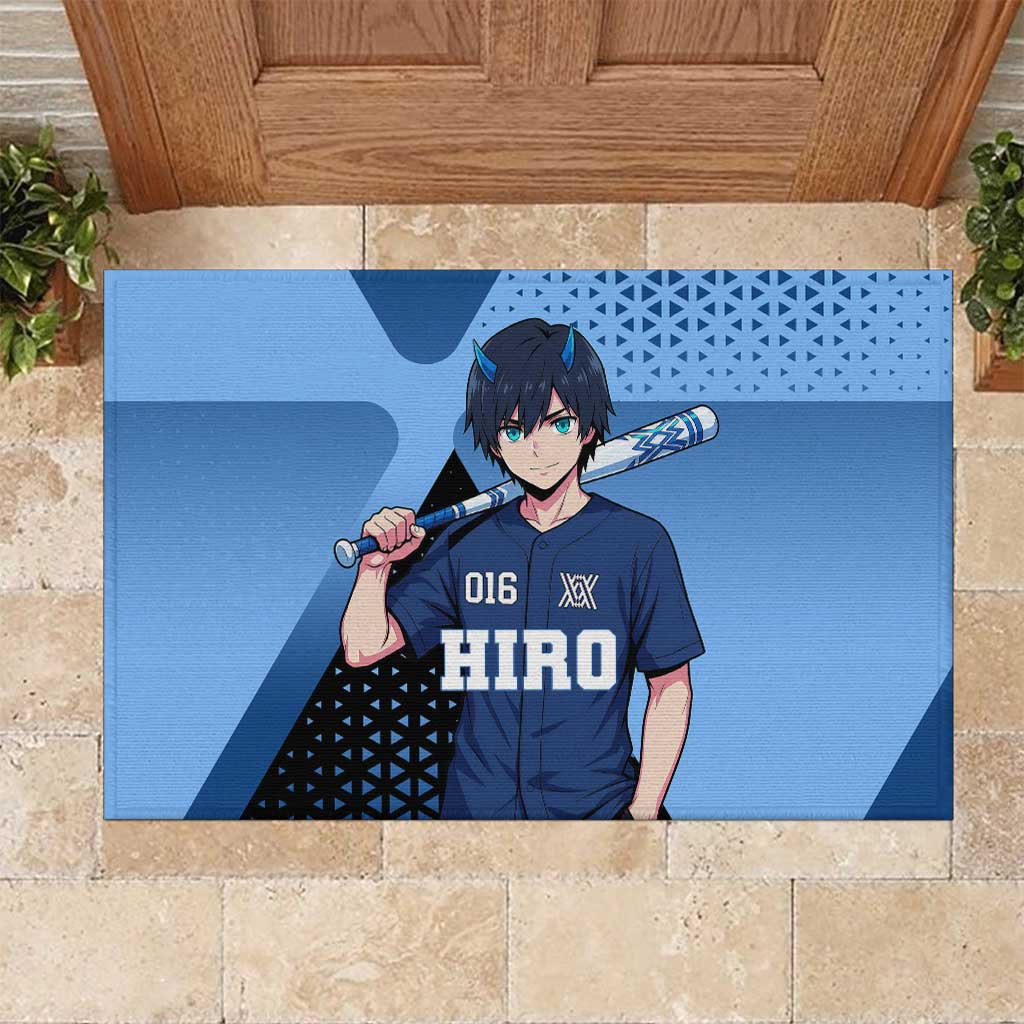 Hiro Rubber Doormat Geometric Blue Baseball Anime Style