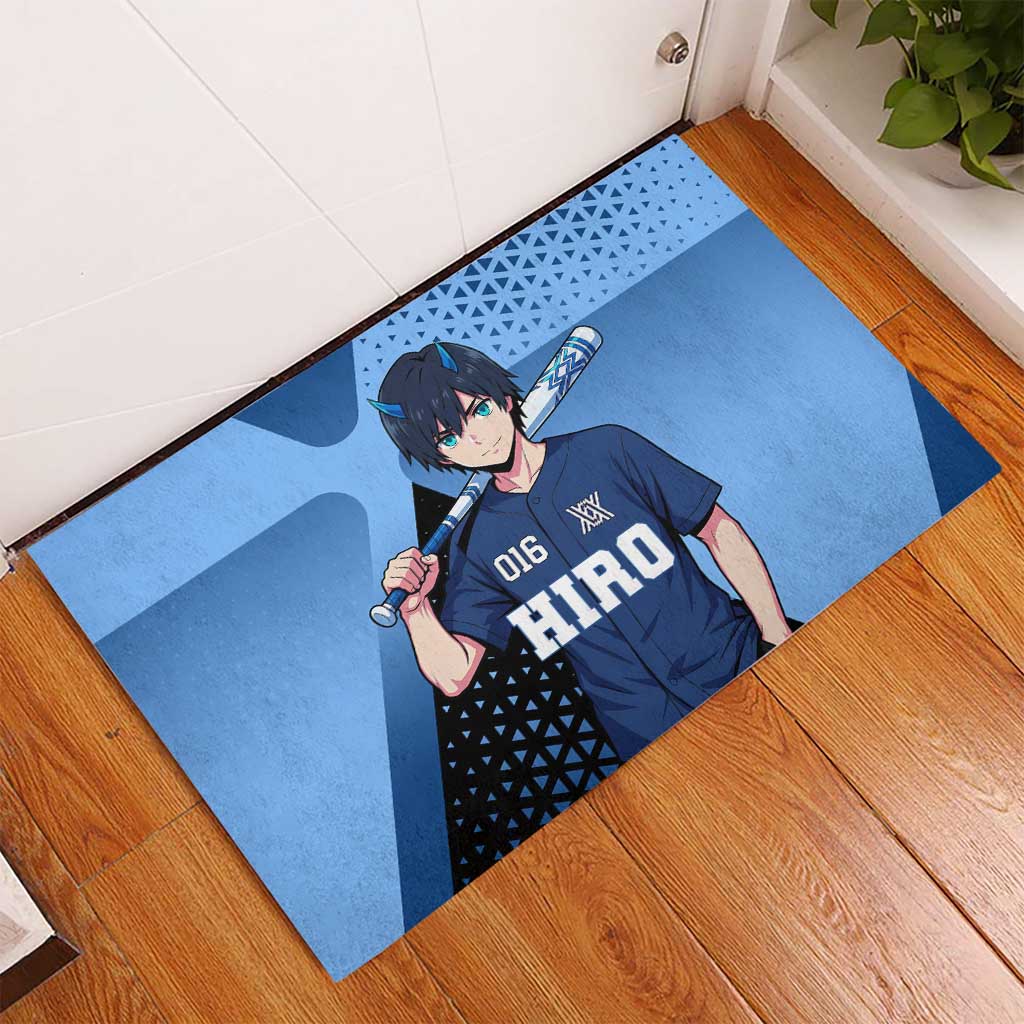 Hiro Rubber Doormat Geometric Blue Baseball Anime Style