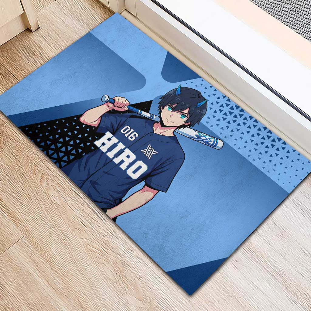 Hiro Rubber Doormat Geometric Blue Baseball Anime Style