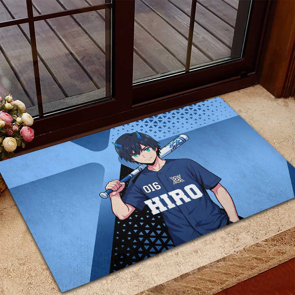 Hiro Rubber Doormat Geometric Blue Baseball Anime Style