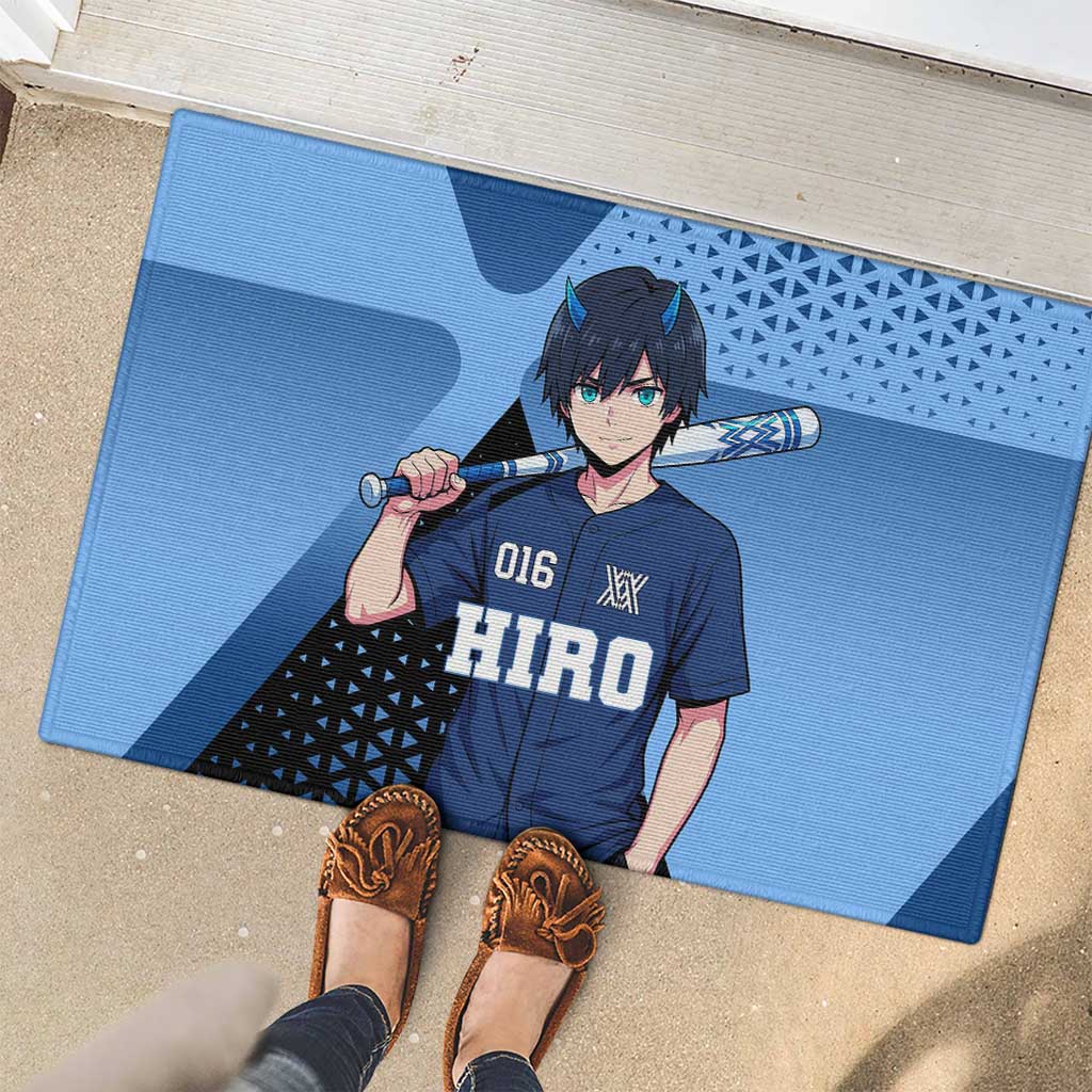 Hiro Rubber Doormat Geometric Blue Baseball Anime Style