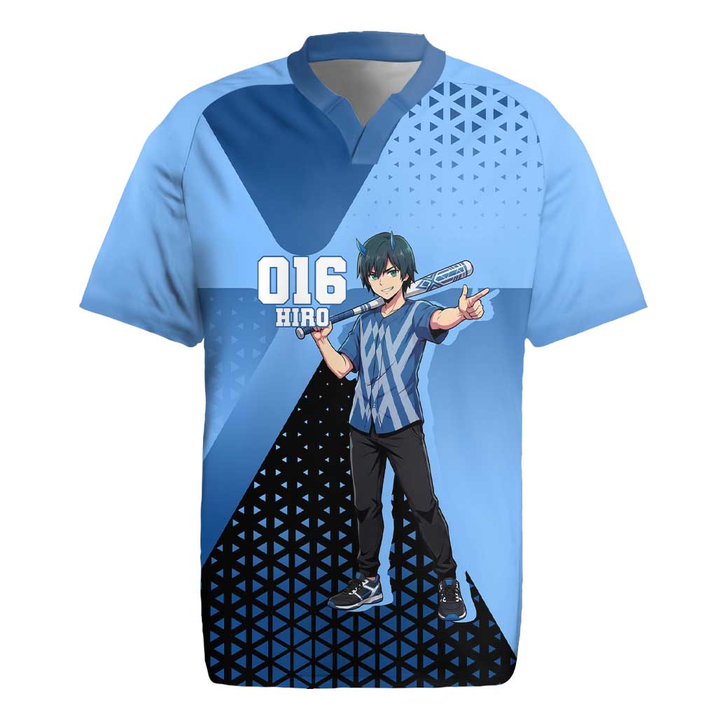 Hiro Rugby Jersey Geometric Blue Baseball Anime Style