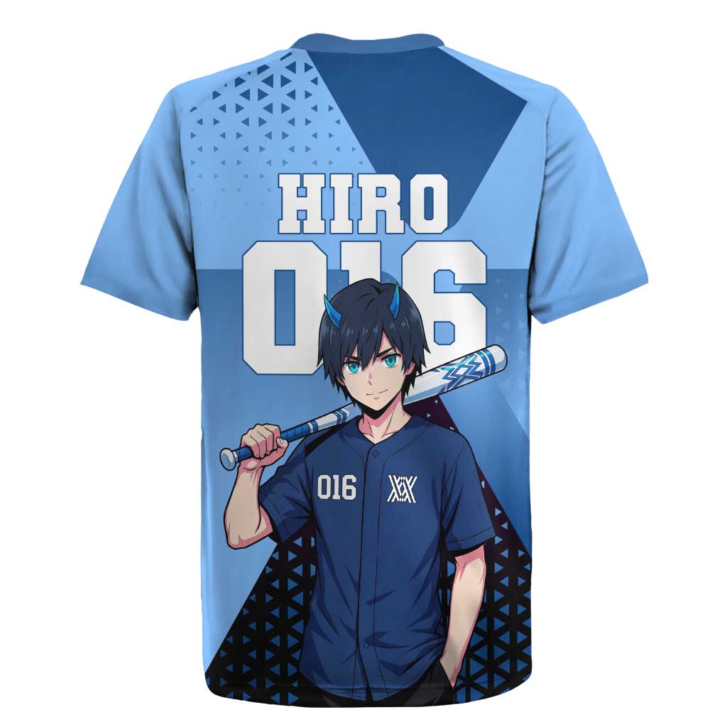 Hiro Rugby Jersey Geometric Blue Baseball Anime Style