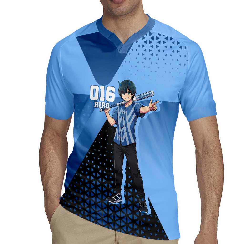 Hiro Rugby Jersey Geometric Blue Baseball Anime Style